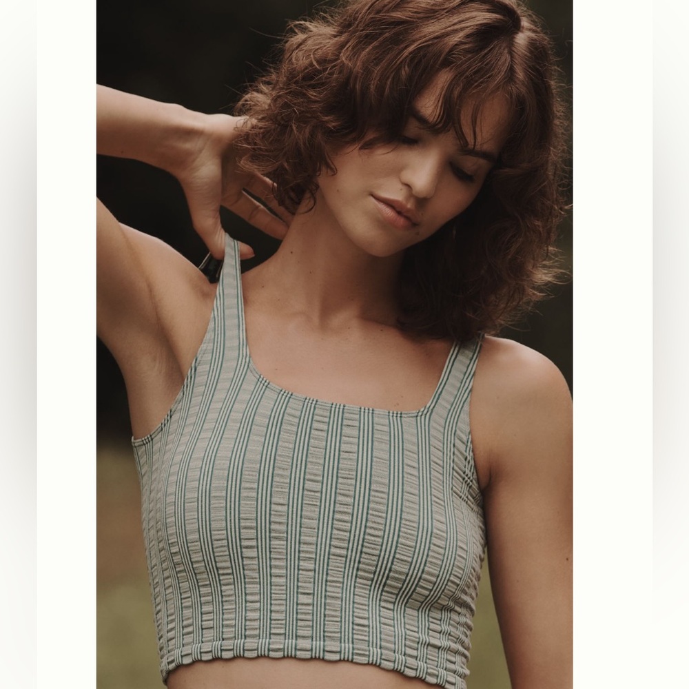 anthro textured seamless plaid crop top NWT